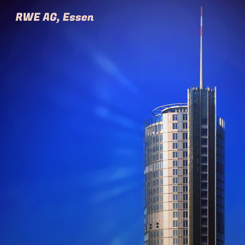 Architekturaufnahme des sogenannten Turms des Hauptverwaltungsgebäues der RWE AG in Essen an der Ruhr